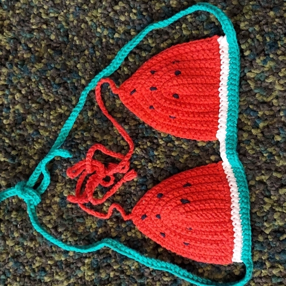 🌴FINAL SALE Favorite Little Corner Crochet Watermelon 🍉 Bikini Top A Cup - Picture 4 of 11